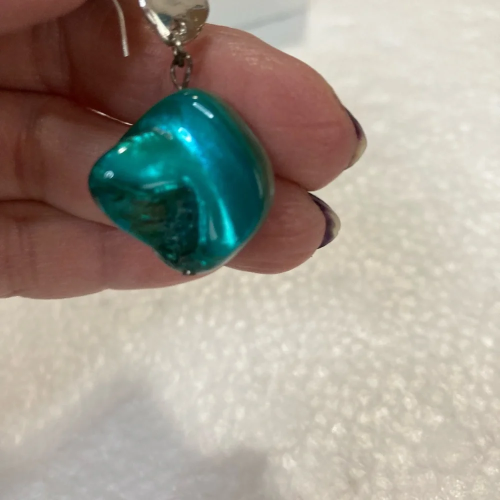 Elegant Silver and Teal Earrings Set ( 2 pairs ) - Picture 7 of 11